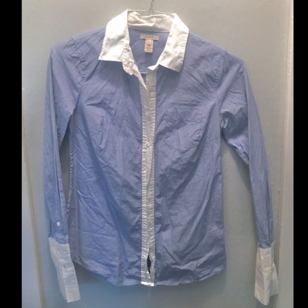 J. Crew blue button down white collar cuffs size 0